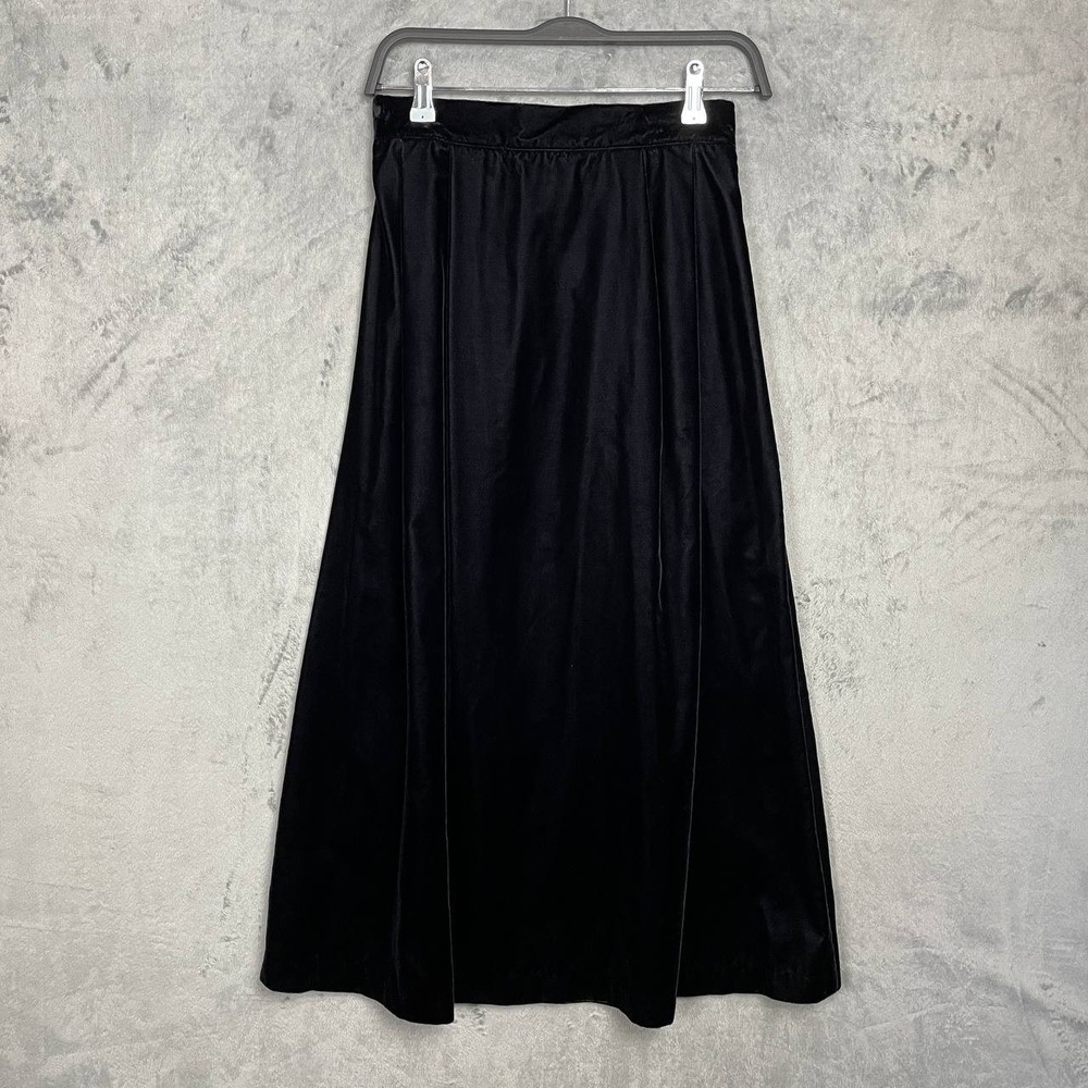 Vintage 90s Black Velvet Midi Skirt Small Dark Academia‎ Whimsigoth Soft Drape